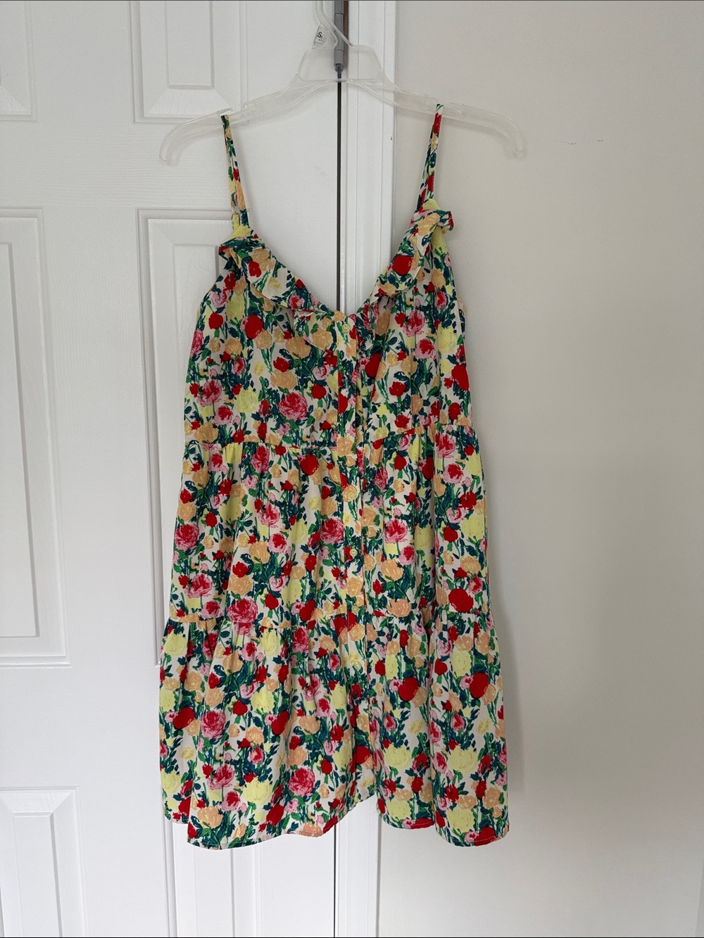 Joy Joy Yellow Floral Mini Dress with Red & Green Accents